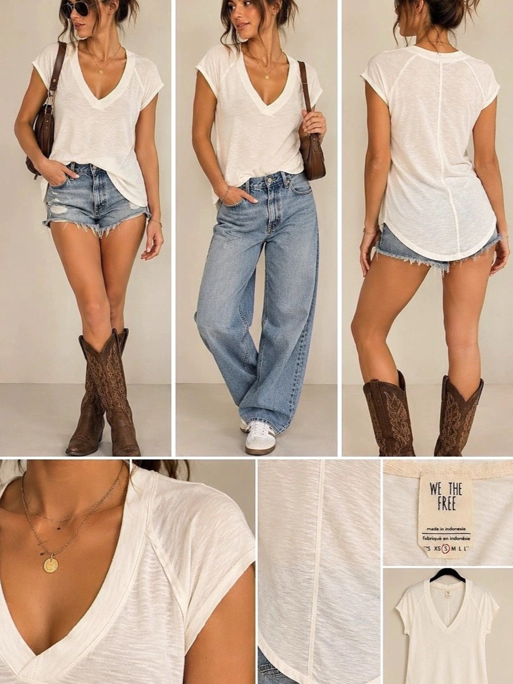 Free People We The Free CC Tee White V-Neck Tee XS
